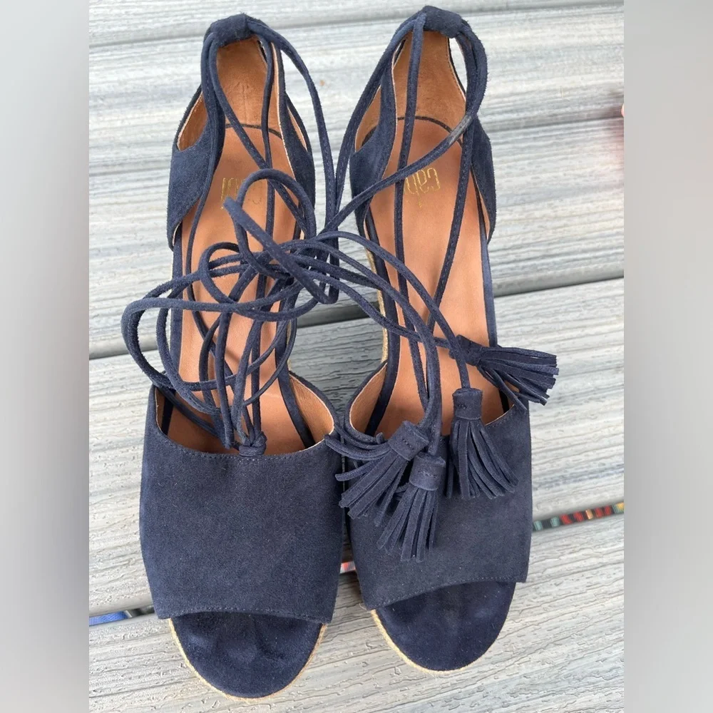 Cabi Isla Navy Blue Espadrille Wedge Sandals Size 9